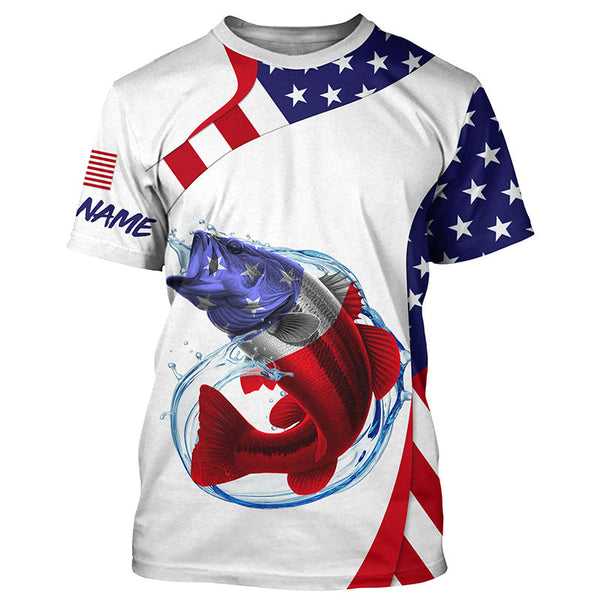 American Flag Largemouth Bass Fishing Custom patriotic fishing shirts, personalized Fishing jerseys NQS4994