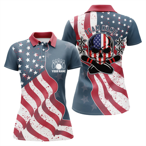 Vintage American flag patriotic skull Bowling polo shirts for women custom Bowling team jerseys NQS5001