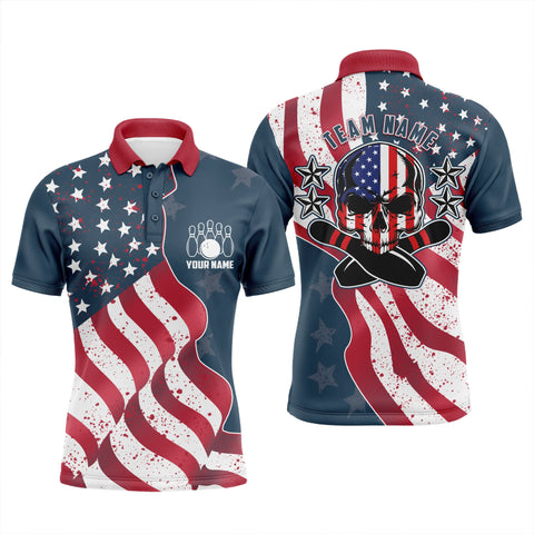 Vintage American flag patriotic skull Bowling polo shirts for men custom Bowling team jerseys NQS5001