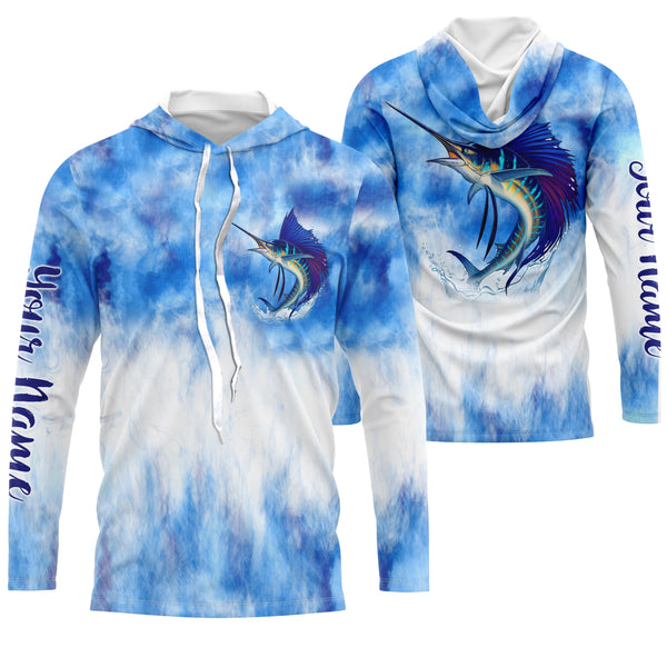 Sailfish saltwater fishing blue sea camo Custom Name sun protection UPF long sleeves fishing shirts NQS3511