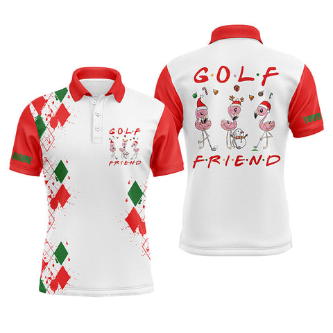 Funny Christmas golf shirt custom name Mens golf polo shirt - Flamingo golf friend Christmas gifts NQS4151