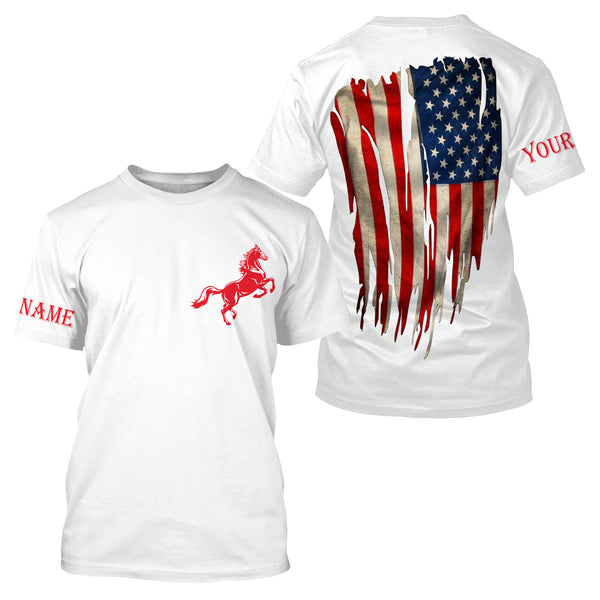 American flag patriotic horse riding Custom Name 3D All Over Printed Shirts Personalized horse shirt NQS3099