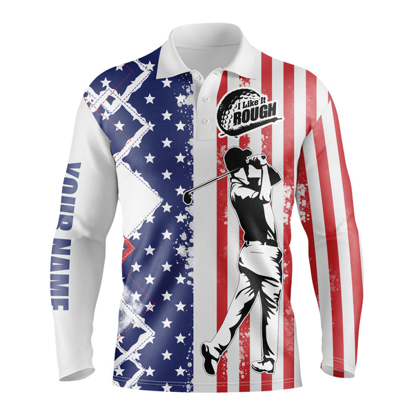 American flag patriotic custom Golf Polo Shirts for Men I like it rough, golfing gifts NQS3357