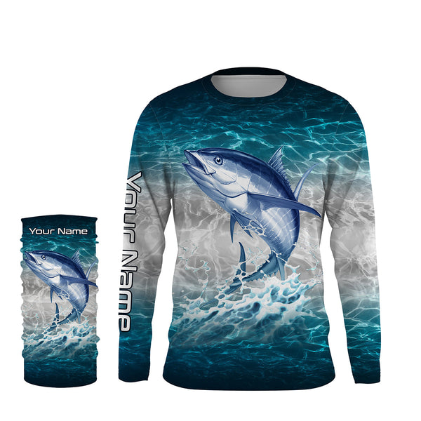 Tuna fishing blue sea water camo Custom Name performance long sleeve fishing shirts uv protection NQS3655