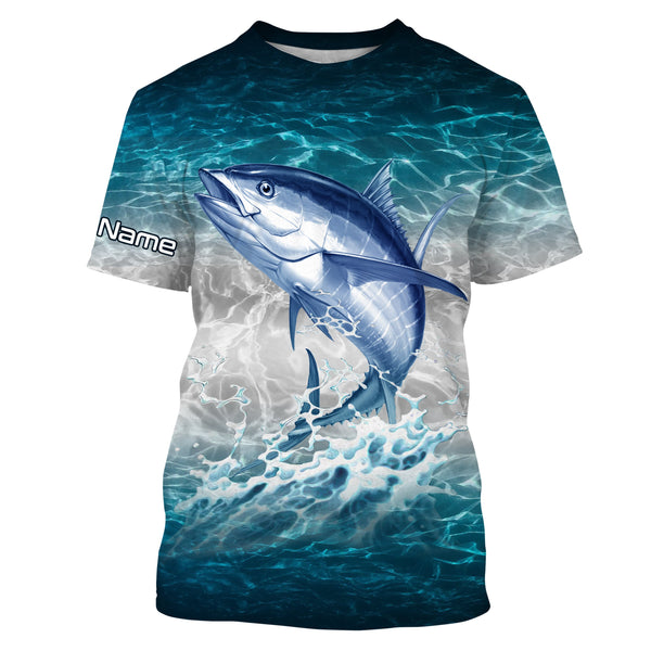 Tuna fishing blue sea water camo Custom Name performance long sleeve fishing shirts uv protection NQS3655