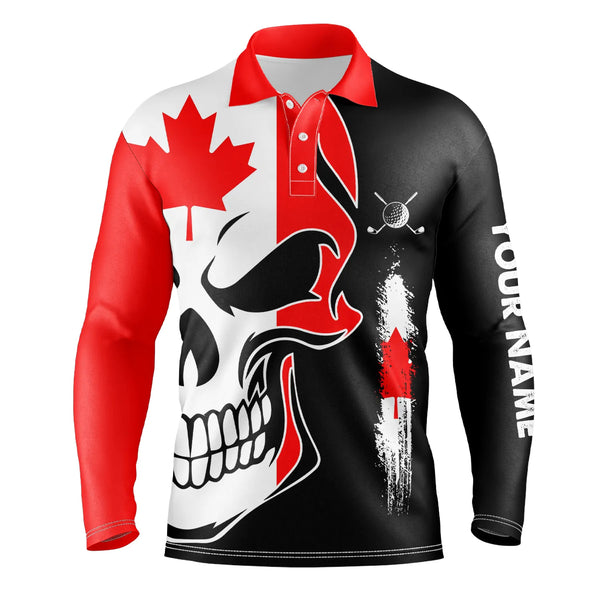 Mens golf polo shirts Canadian flag patriotic custom skull golf shirts for men, best mens golf wear NQS5067