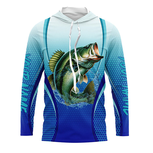 Largemouth bass Fishing blue camo Bass jersey custom name long sleeves shirts fishing apparel NQS2313