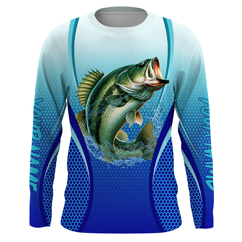 Largemouth bass Fishing blue camo Bass jersey custom name long sleeves shirts fishing apparel NQS2313