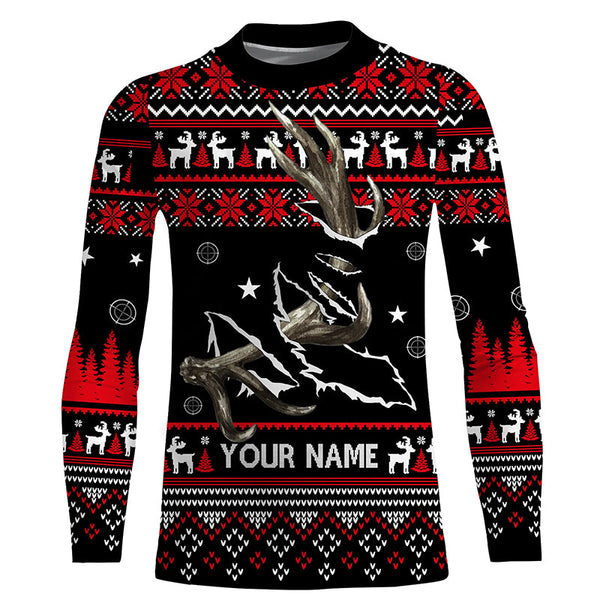 Funny Ugly Sweater pattern Deer shed Hunting Custom All over print Shirts, Christmas shirt for hunter NQS4466