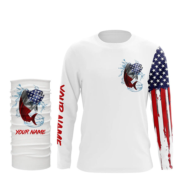 American flag Mahi mahi fishing personalized patriotic UV Protection Dorado Fishing Shirts for men NQS5593