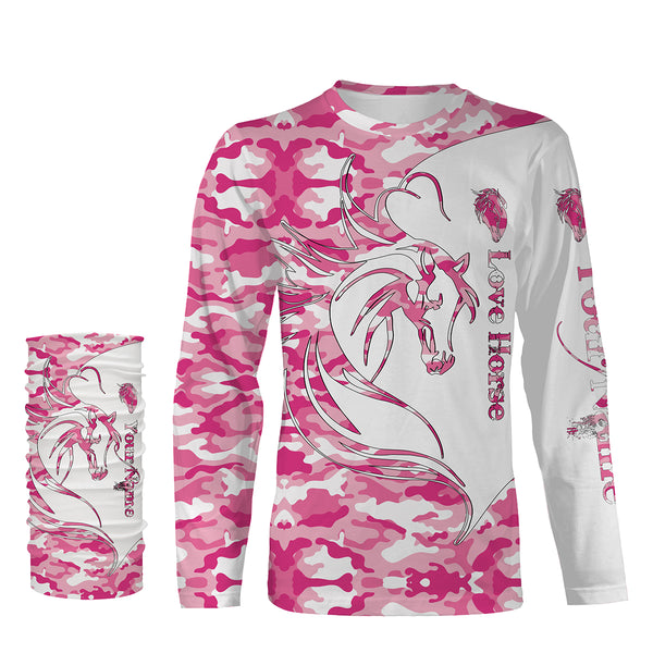 Love Horse tattoo pink camo country girl Customize Name 3D All Over Printed Shirts Personalized gift for horse lovers NQS2434