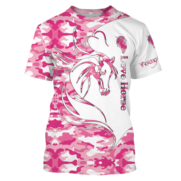 Love Horse tattoo pink camo country girl Customize Name 3D All Over Printed Shirts Personalized gift for horse lovers NQS2434