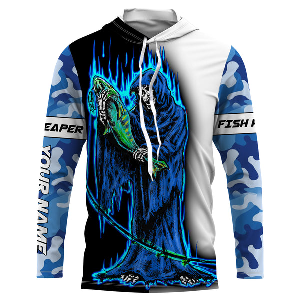 Fish reaper fishing blue camo fishing Custom Name 3D UV Protection fishing Shirts, fishing apparel NQS3021