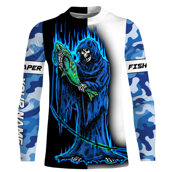 Fish reaper fishing blue camo fishing Custom Name 3D UV Protection fishing Shirts, fishing apparel NQS3021