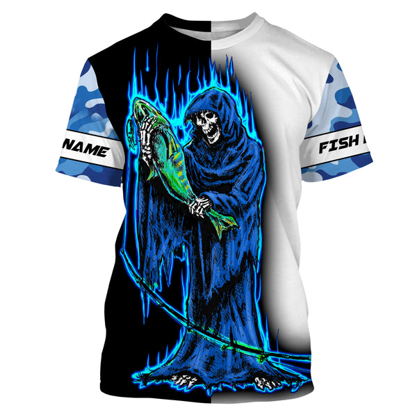 Fish reaper fishing blue camo fishing Custom Name 3D UV Protection fishing Shirts, fishing apparel NQS3021