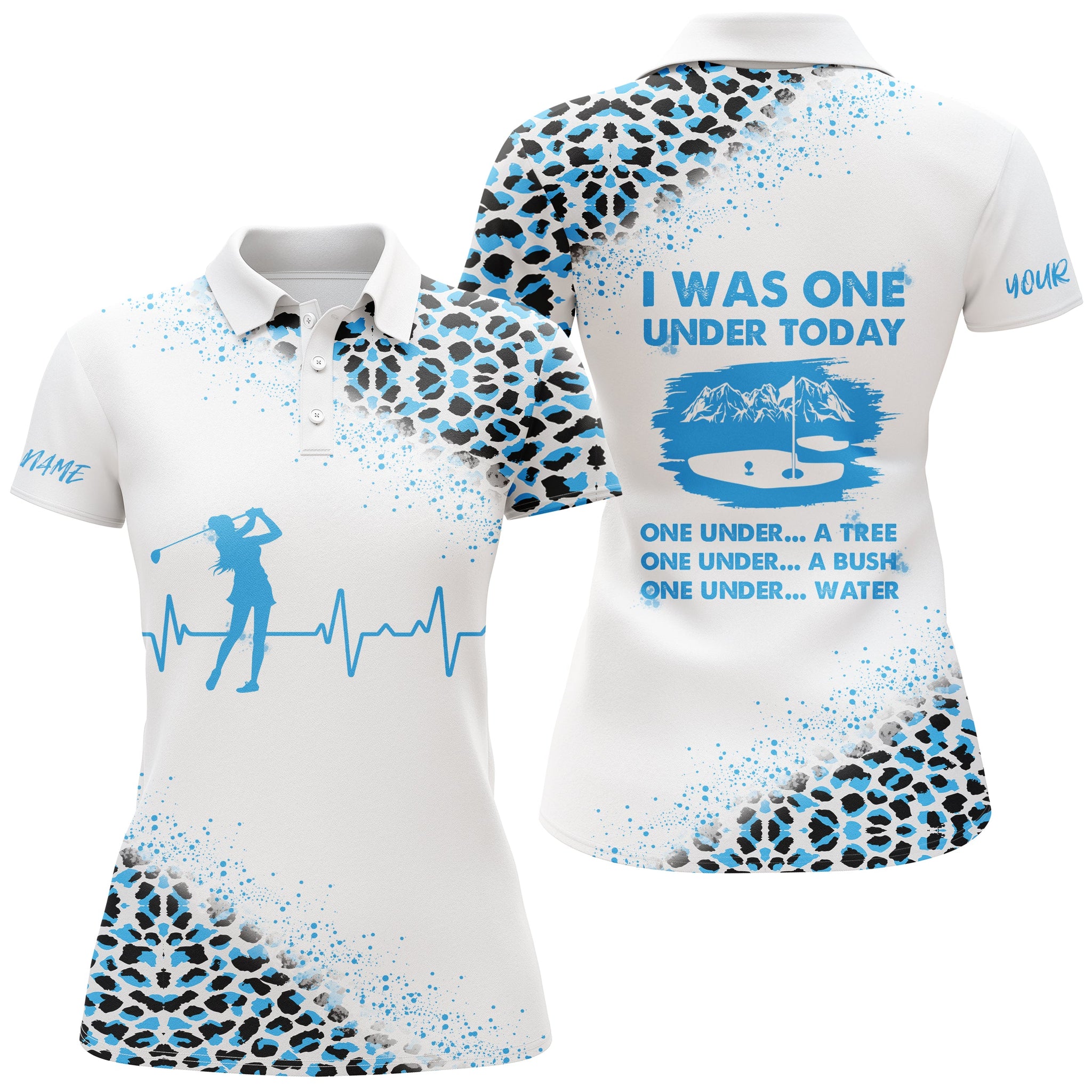 Funny Golf shirts for women I was one under today custom name blue leopard white women polo shirts NQS5106