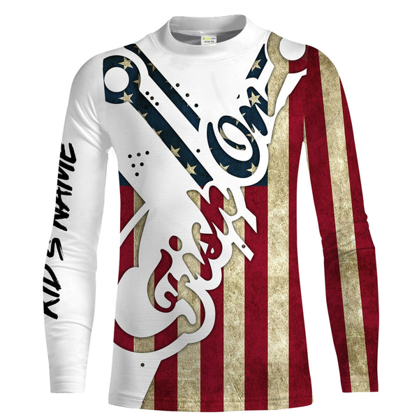 American flag Fish on patriotic fishing 3dfish UV long sleeve shirts Custom name UPF 30+ quick dry fishing apparel NQS1753