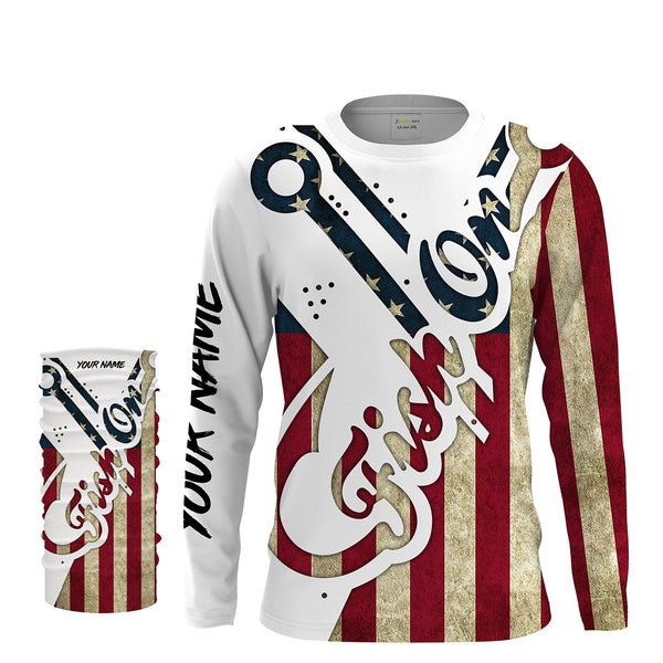 American flag Fish on patriotic fishing 3dfish UV long sleeve shirts Custom name UPF 30+ quick dry fishing apparel NQS1753