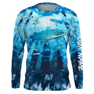 Great Barracuda Fishing blue tie dye Custom name fishing shirts for men, custom fishing apparel NQS3138