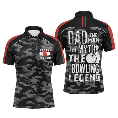 Mens polo bowling shirts Custom black camo Bowling Team Jersey dad the man the myth bowling legend NQS5636