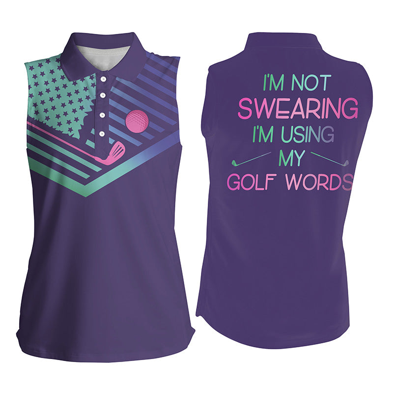 Women's sleeveless golf polo shirt purple gradient American I am not swearing I'm using my golf words NQS3883