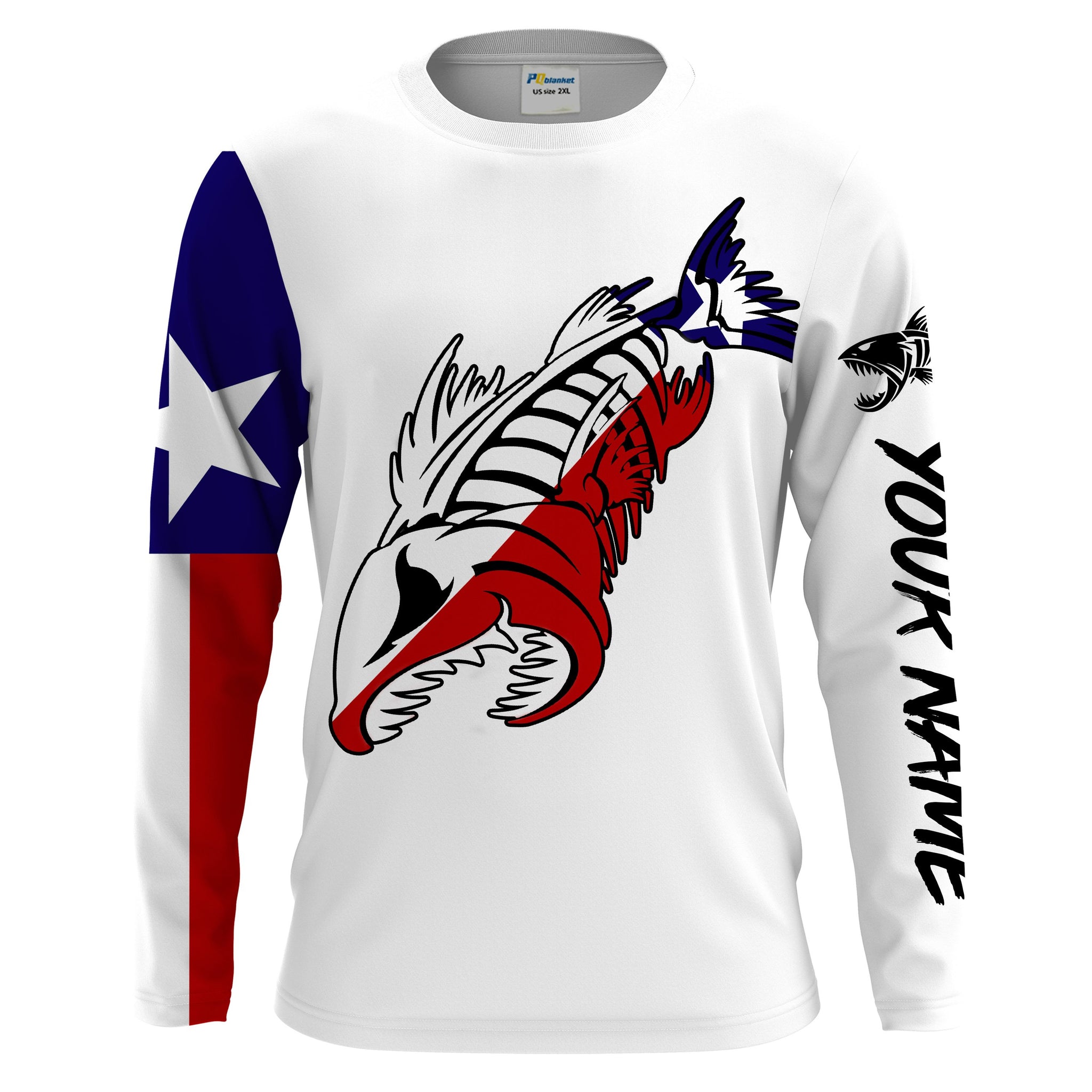 Fish reaper Fishing Texas Flag patriotic Customize Name UV protection quick dry long sleeves fishing shirts UPF 30+ NQS2241