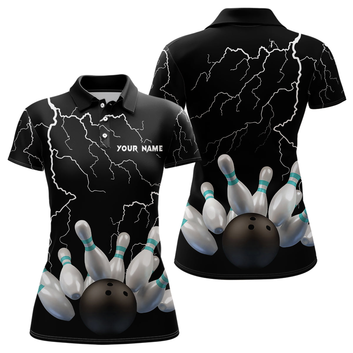 Black lightning thunder custom women bowling polo shirt bowling ball pins team jerseys NQS6425