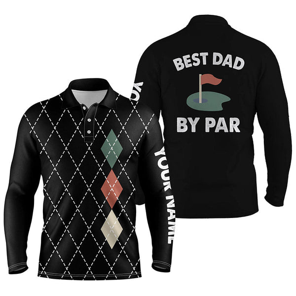 Mens golf polo shirts black argyle plaid custom best dad by par golf shirts for dad, father's day gift NQS5418