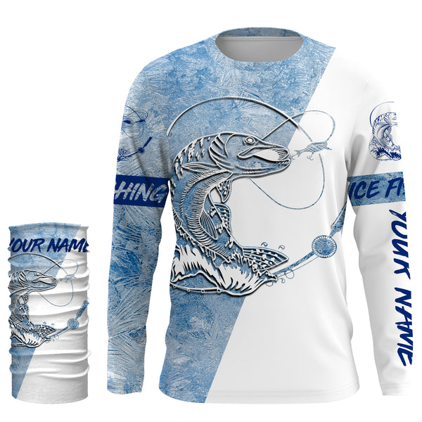 Northern Pike Ice Fishing Winter Fishing Performance Long Sleeve Shirts, Ice Fishing Northern Pike Clothing FSD2660