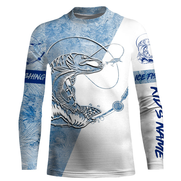 Northern Pike Ice Fishing Winter Fishing Performance Long Sleeve Shirts, Ice Fishing Northern Pike Clothing FSD2660