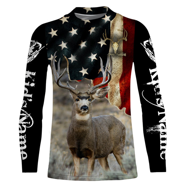 Mule Deer American flag 3D all over print Shirts, Personalized hunting gifts for Men, Women and Kid FSD3162