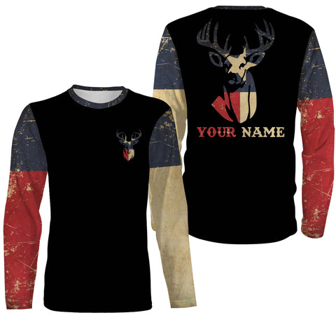 Texas Deer Hunting TX flag custom name all over print shirts, personalized Deer hunting gifts FSD3186