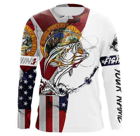 Florida and American flag Bass Fishing Men's Performance Fishing Shirts, Personalized gifts FSD3244