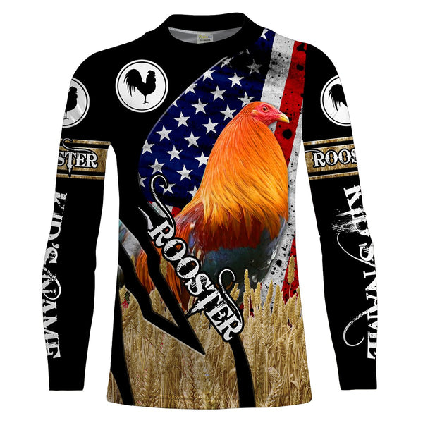 Patriotic Rooster American Flag Custom Name 3D All over Printed Shirt Tshirt - Rooster Farm Animal Personalized Gift FSD2210