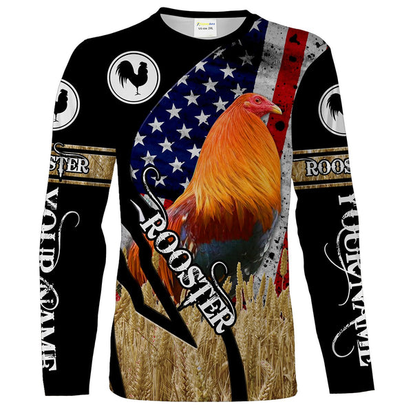 Patriotic Rooster American Flag Custom Name 3D All over Printed Shirt Tshirt - Rooster Farm Animal Personalized Gift FSD2210