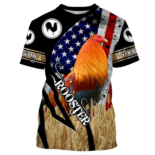 Patriotic Rooster American Flag Custom Name 3D All over Printed Shirt Tshirt - Rooster Farm Animal Personalized Gift FSD2210