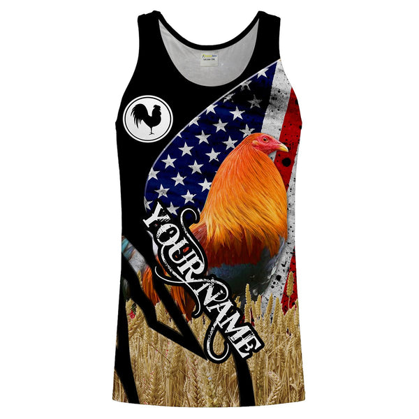 Patriotic Rooster American Flag Custom Name 3D All over Printed Shirt Tshirt - Rooster Farm Animal Personalized Gift FSD2210