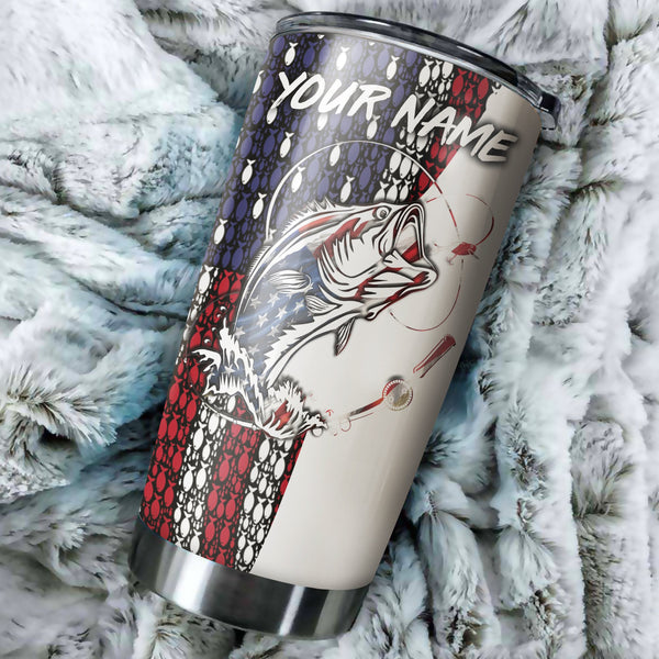 1pc American Flag Bass Fishing Custom Name Stainless Steel Tumbler Cup - Patriotic Gifts Fishing Gift Idea for Fisherman FSD2214