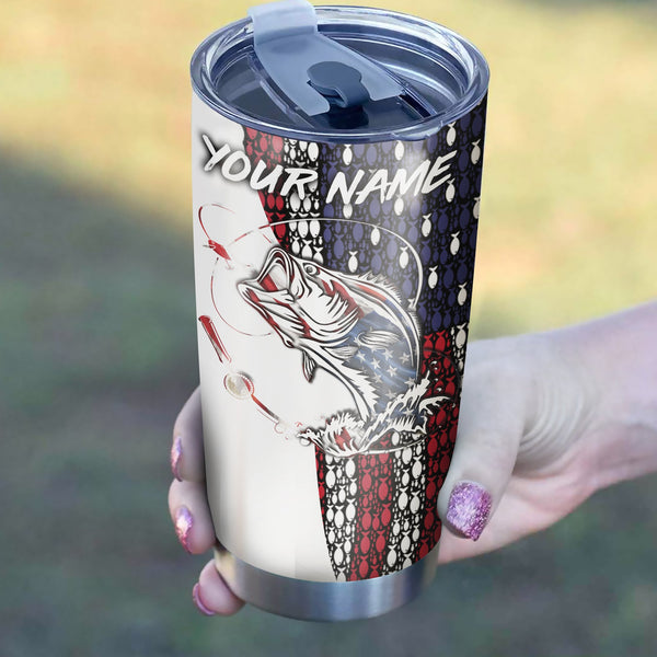 1pc American Flag Bass Fishing Custom Name Stainless Steel Tumbler Cup - Patriotic Gifts Fishing Gift Idea for Fisherman FSD2214