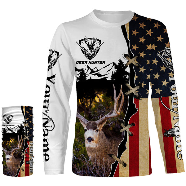 Mule Deer hunting American flag custom name 3D all over print Shirts, Personalized gifts FSD3161