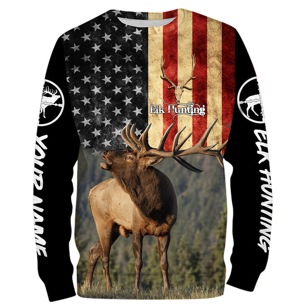 Elk hunting American flag Custom name All over print shirt, T-shirt, Hoodie, Long sleeve Hunting gift FSD3165