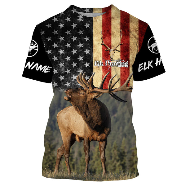 Elk hunting American flag Custom name All over print shirt, T-shirt, Hoodie, Long sleeve Hunting gift FSD3165