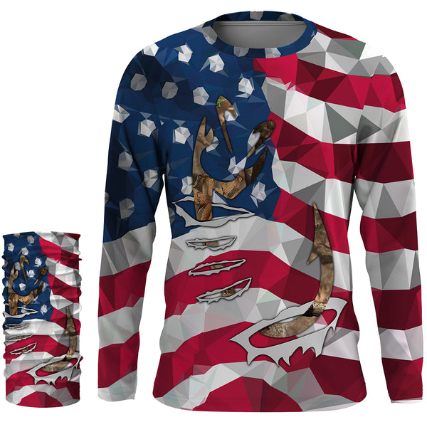 Patriotic Fishing shirt with American Flag and Fishing Hook 3D shirt, Fishing long sleeve fishing tshirt FSD3268