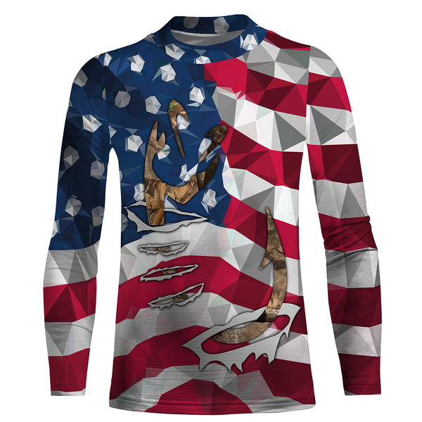 Patriotic Fishing shirt with American Flag and Fishing Hook 3D shirt, Fishing long sleeve fishing tshirt FSD3268