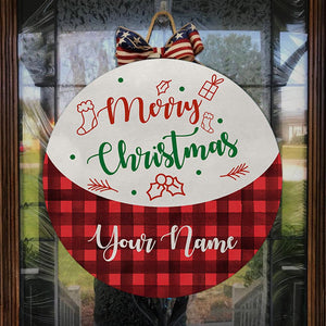 Merry Christmas Fishing Bobber Custom Name Wooden Door Hanger, Personalized Fishing Home Signs FSD2493