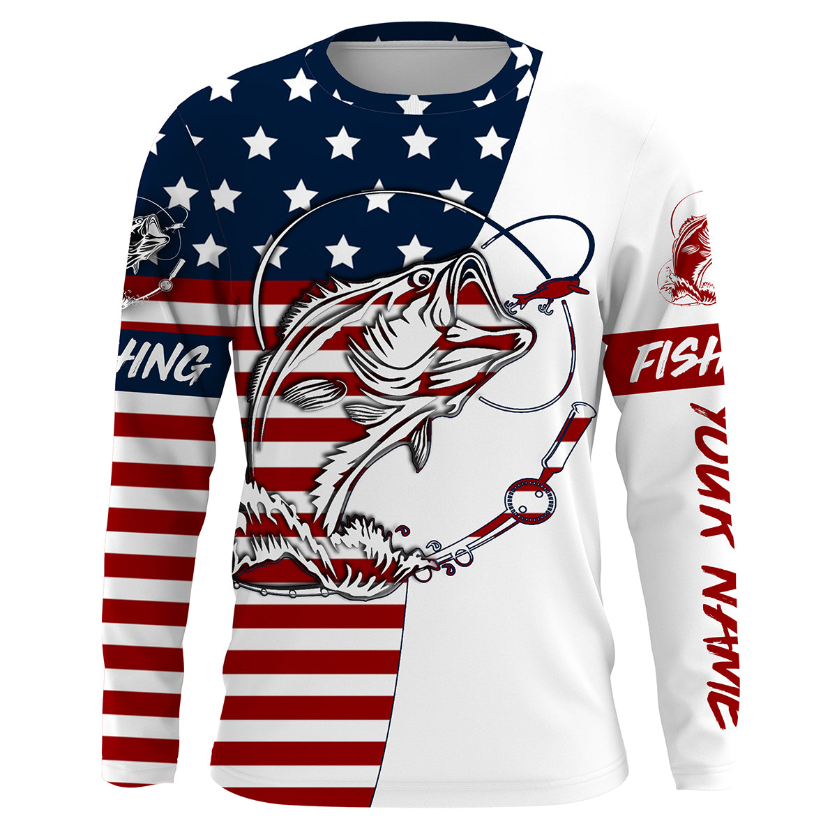 Largemouth Bass Fishing American flag Patriotic Fishing Shirts, Personalized Fishing Gift FSD2891