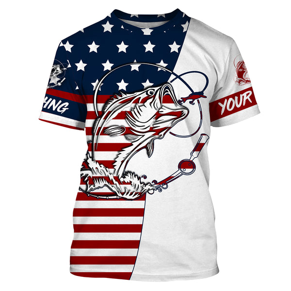 Largemouth Bass Fishing American flag Patriotic Fishing Shirts, Personalized Fishing Gift FSD2891