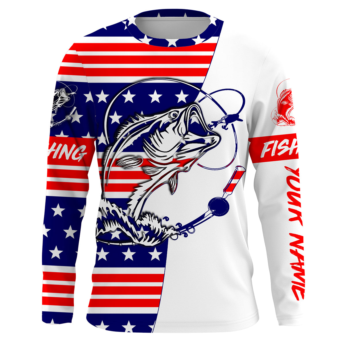 Largemouth Bass Fishing American flag Patriotic 4th of July Fishing Shirts, Personalized Fishing Gift FSD2892