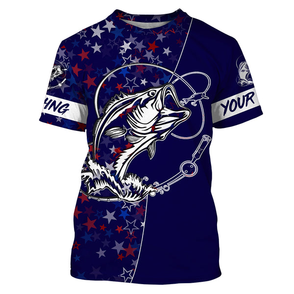 Largemouth Bass Fishing USA Independence Memorial 4th of July Fishing Shirts, Personalized Fishing Gift FSD2894