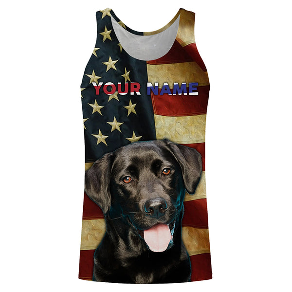 Labrador Retriever American flag Custom Name 3D all over print T-shirt Hoodie| USA Black Labs shirt FSD3635